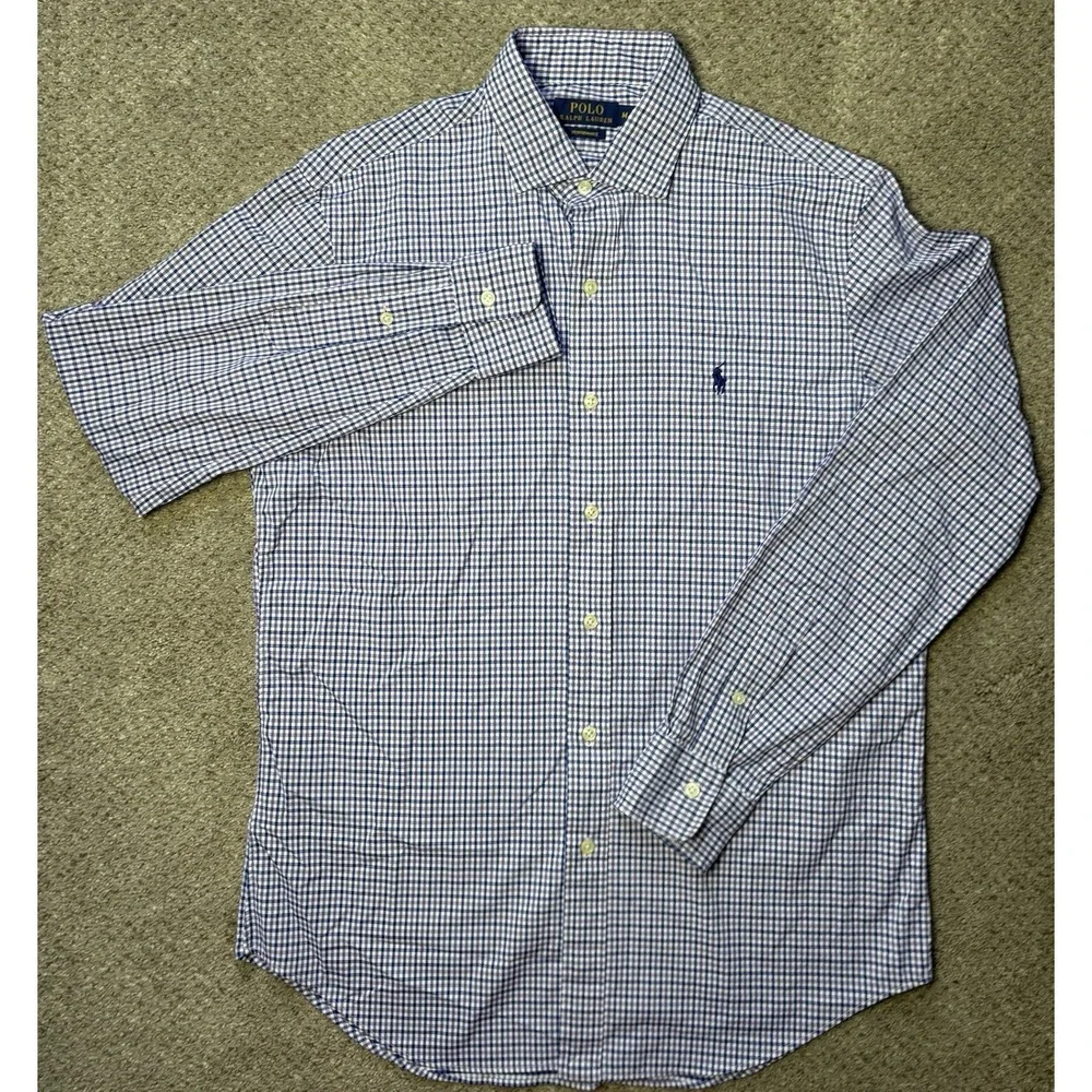 Polo Ralph Lauren Mens Medium Plaid Button Down Shirt Lightweight Performance - Picture 2 of 7